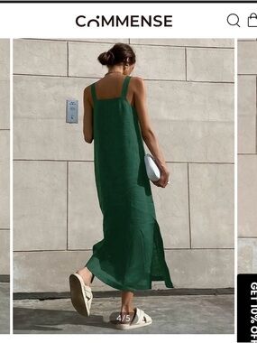 Commense Emerald Green Linen Slip Maxi Dress
